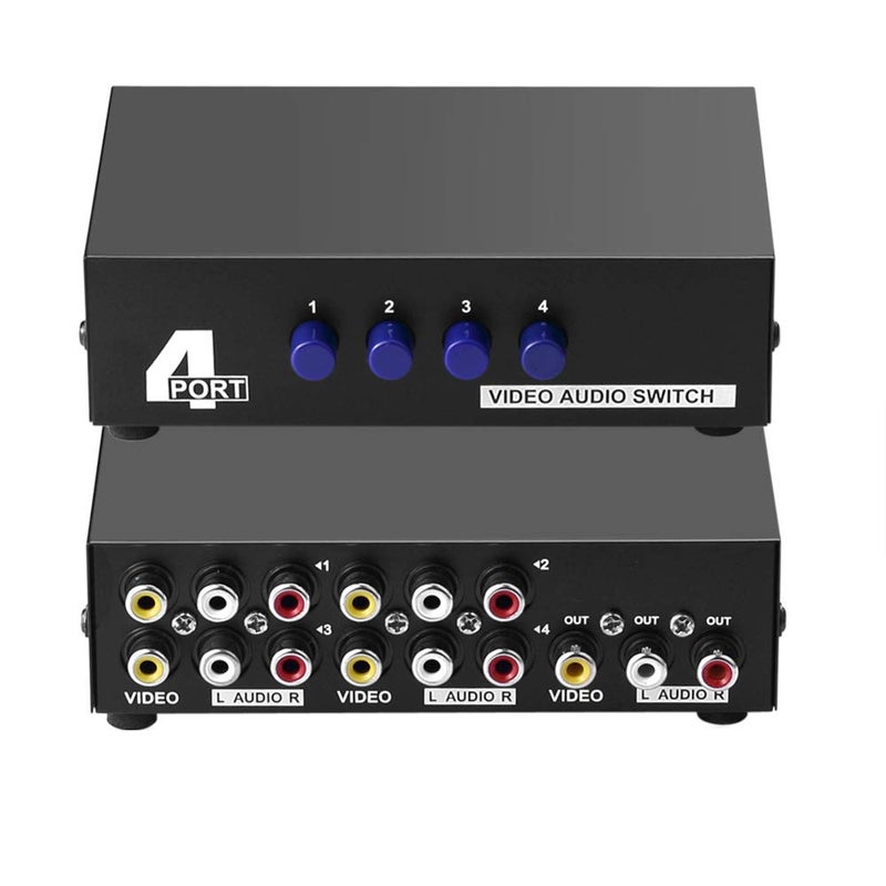 axGear AV Switch Box Composite Selector 4 Port RCA Audio Video 4 in 1 Out to TV - Image 1